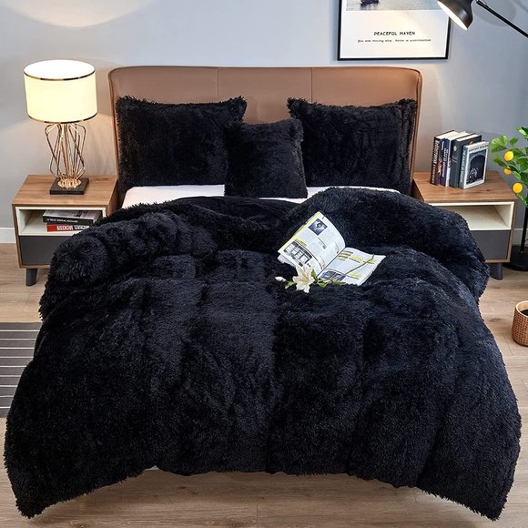 Plush Duvet Cover Set | Faux Fur Bedding Set | Soft Cozy 4 Pcs New Plush Duvet Cover Set, Luxury Ultra Soft Duvet Cover Set Fluffy Plus…